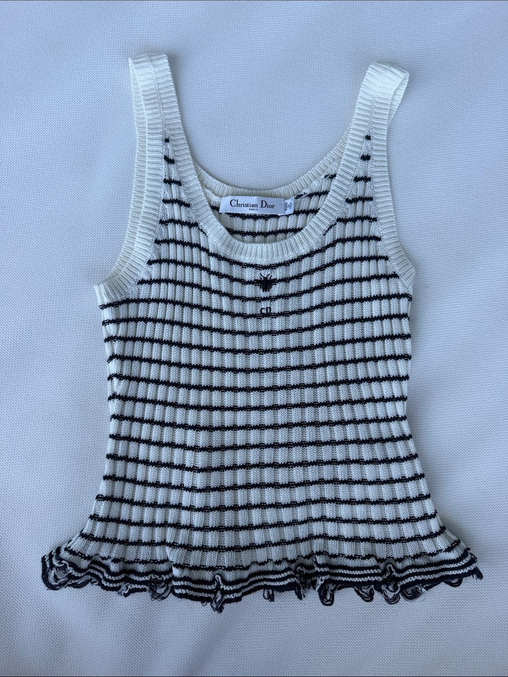 Ribbed knit logo Tank with Ruffle Hem